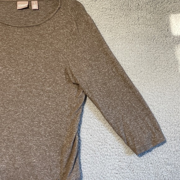 Chicos Brown Marled Knit Tie Front 3/4 Sleeve Casual Top Shirt Size 1 - Picture 3 of 15